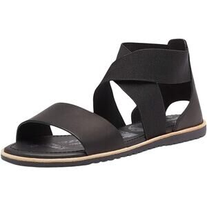 Sorel Ella Sandals Full Grain Leather Gladiator Slip On Flat Black 7.5